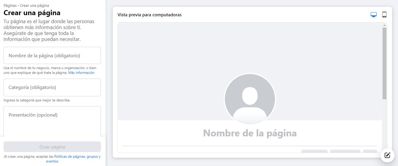 Crear página para vender en Facebook