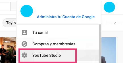 Opción para elegir YouTube Studio para ver los suscriptores al canal