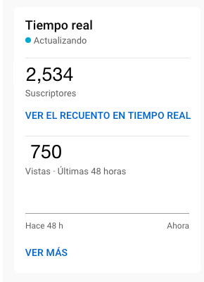 Información de Tiempo real para ver los suscriptores al canal de YouTube
