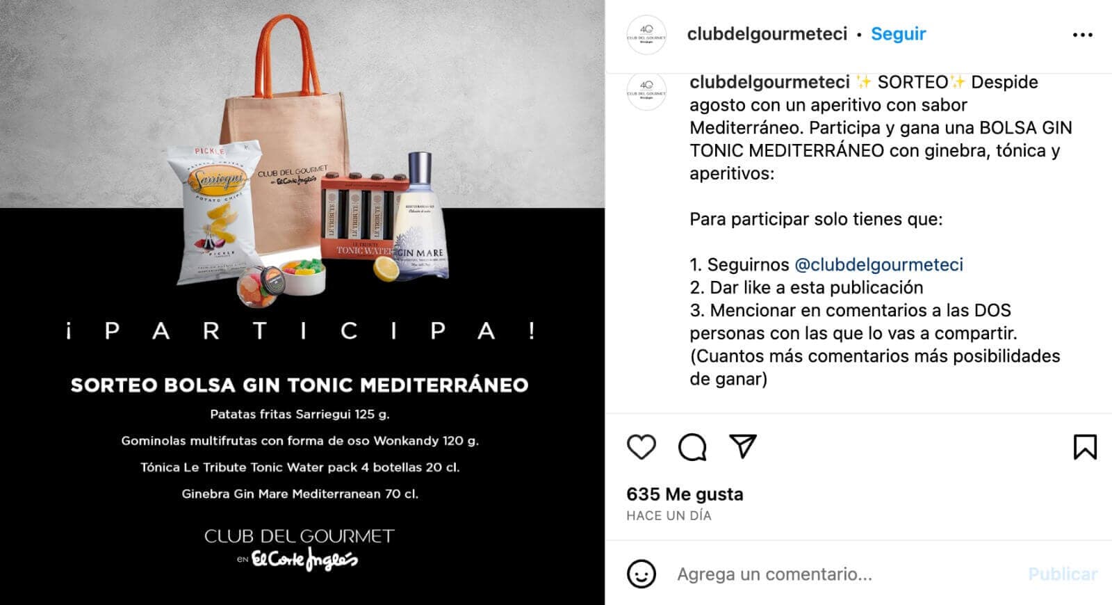 Ejemplo de concurso en Instagram: El Corte Ingles