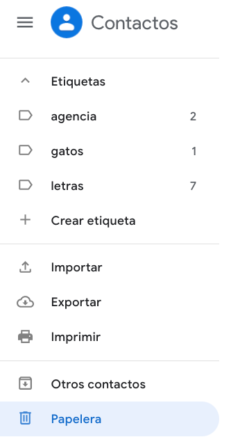 Papelera de Contactos Gmail