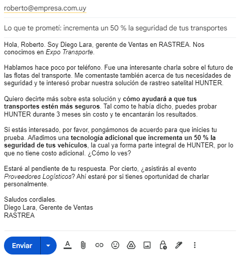 Correo de seguimiento: ejemplo para un cliente ya interesado