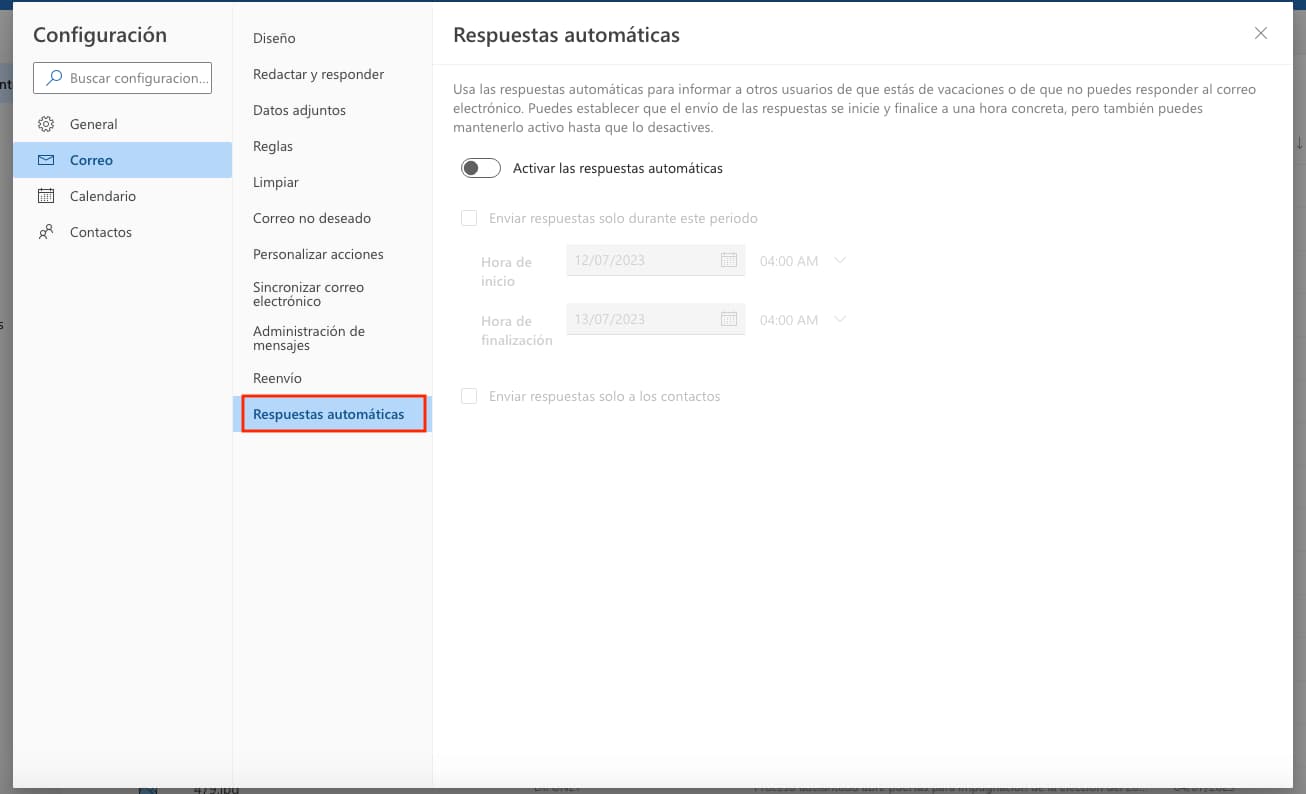 Crea una respuesta automática en Outlook