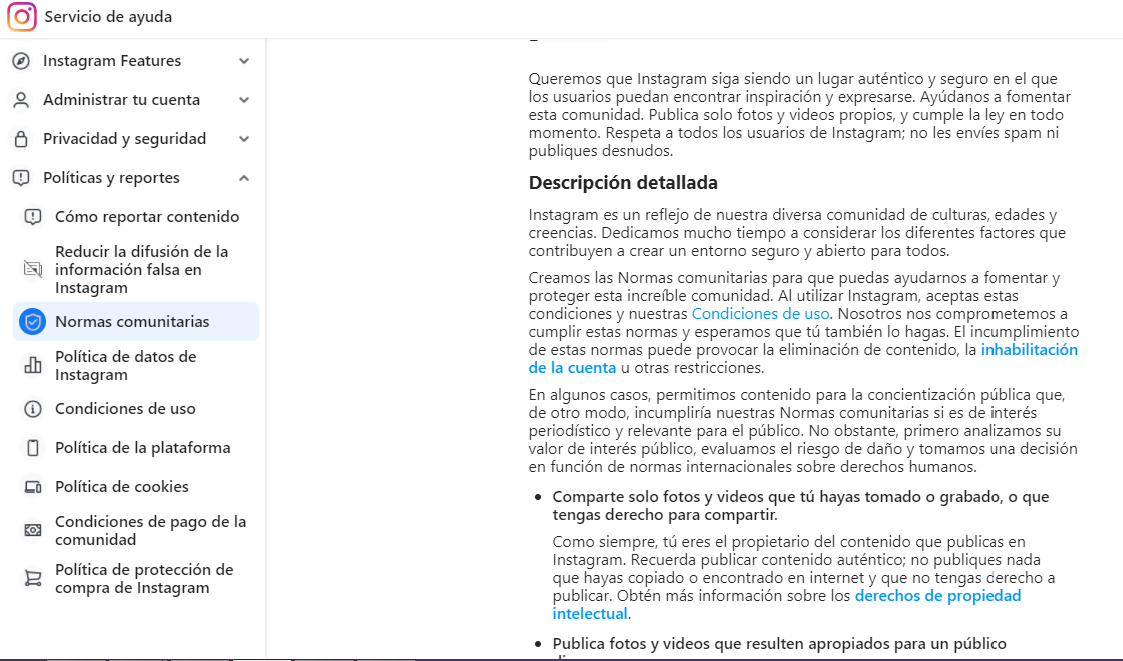 Desventajas de Instagram: tiene reglas estrictas