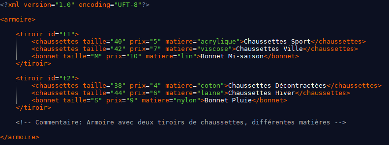 Un exemple de document XML pour illustrer l'extraction de données avec XPath.