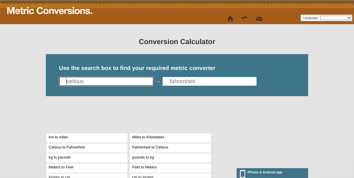 Calculadora de conversión de unidades Metric Conversions