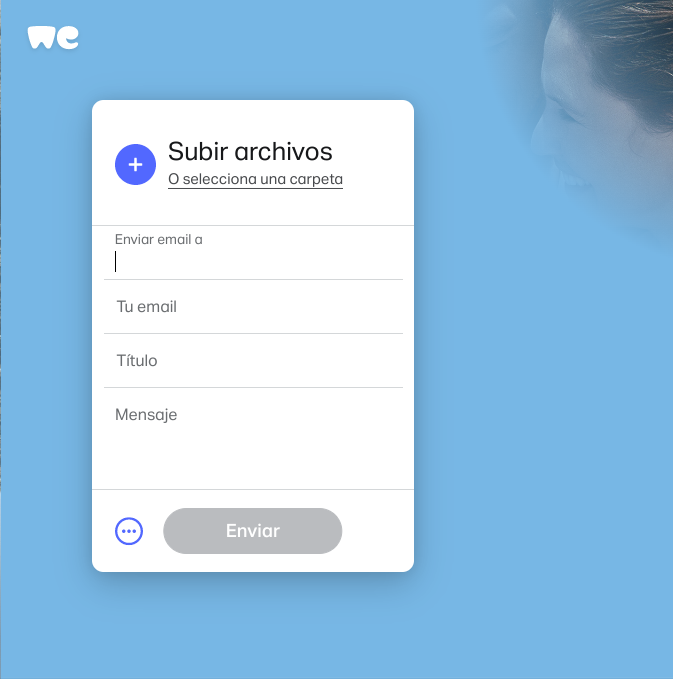 Interfaz de carga de archivos de WeTransfer