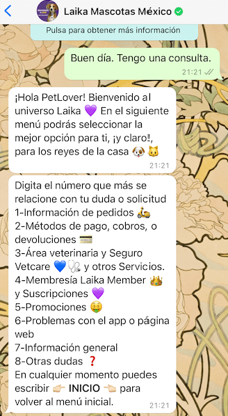 Ejemplo de conversación con el cliente eficiente: Laika