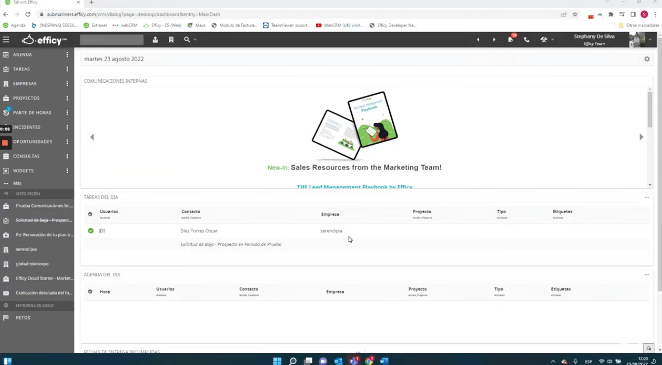 Ejemplo de CRM B2B 2023: Efficy