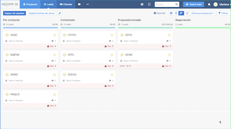 Ejemplo de CRM B2B 2023: noCRM