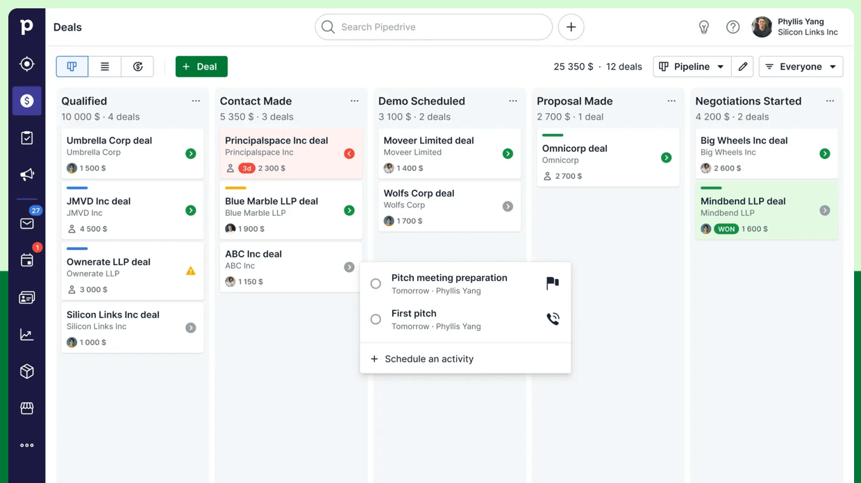 Ejemplo de CRM B2B 2023: Pipedrive