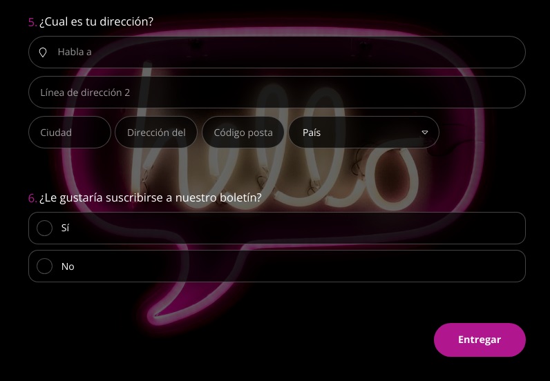 Ejemplo de formulario de registro de clientes