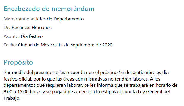 Ejemplo de memorándum de aclaración