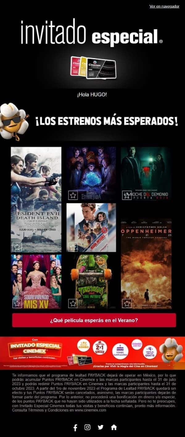 Ejemplo de email marketing: cinemex