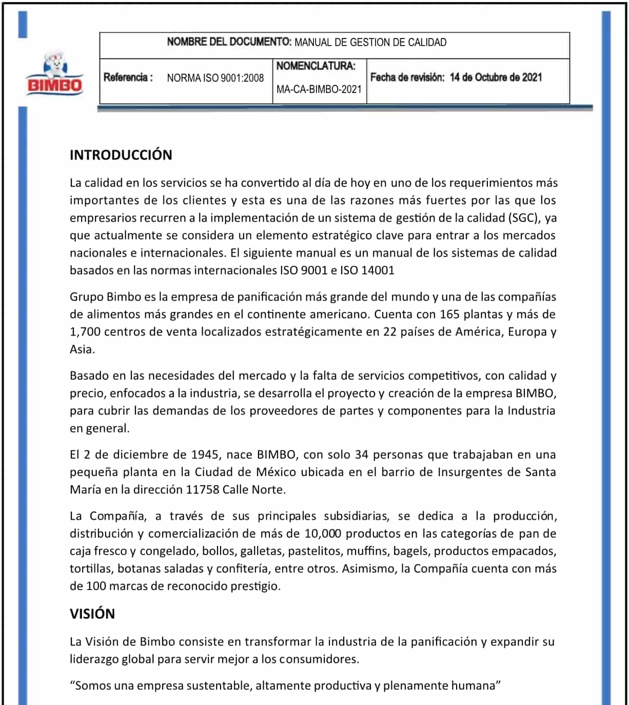 Ejemplo de manual de calidad: introducción de gestión de calidad