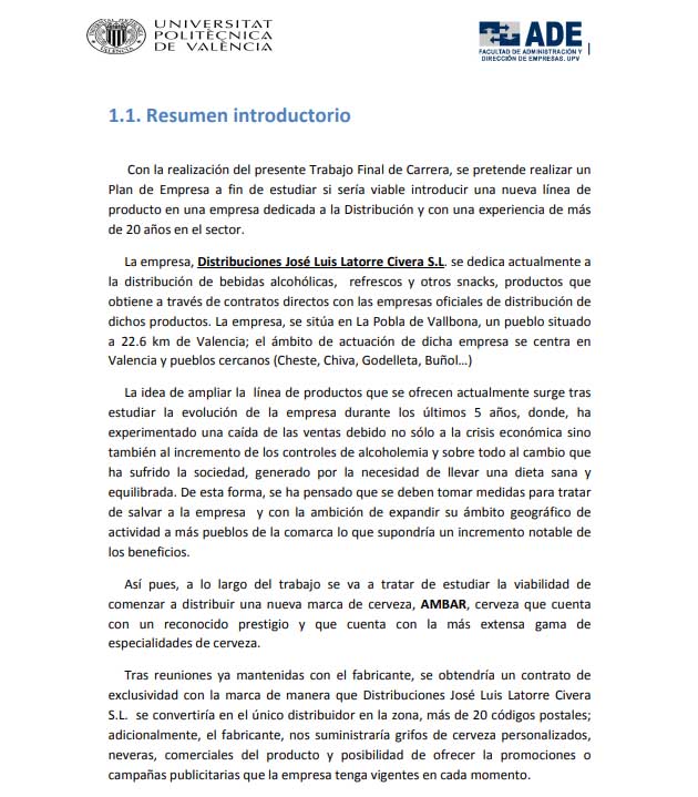 Ejemplo de plan de empresa de Universitat Politécnica de Valencia