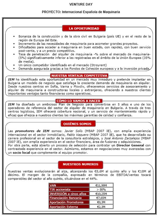 Ejemplos de un plan empresarial: Internacional española de maquinaria