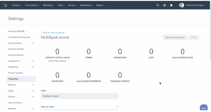 Propiedad de lead scoring en HubSpot