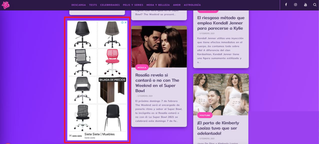 Ejemplo de remarketing de la tienda Siete Siete en el sitio de una revista electrónica