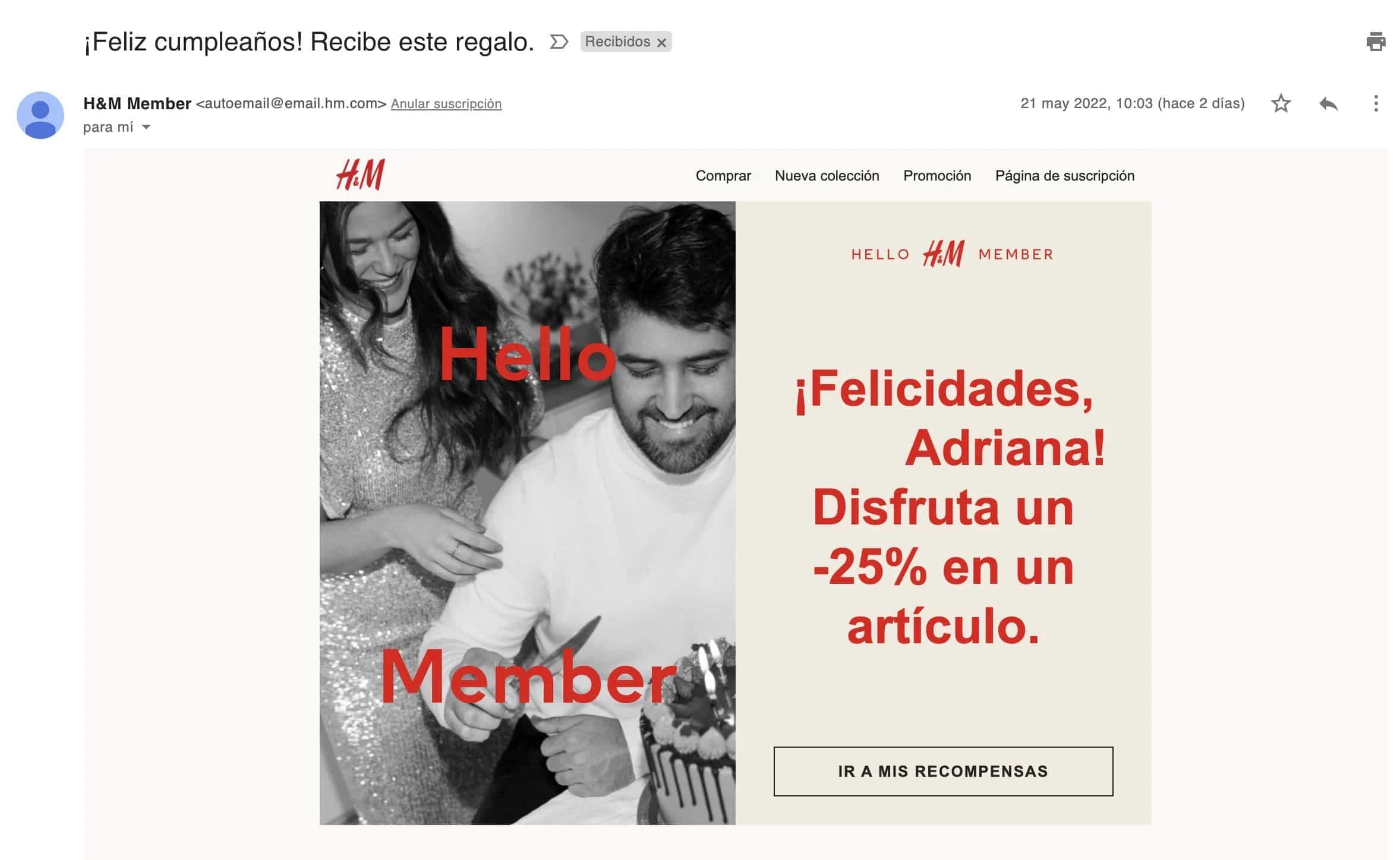 Ejemplo de email marketing: H&M