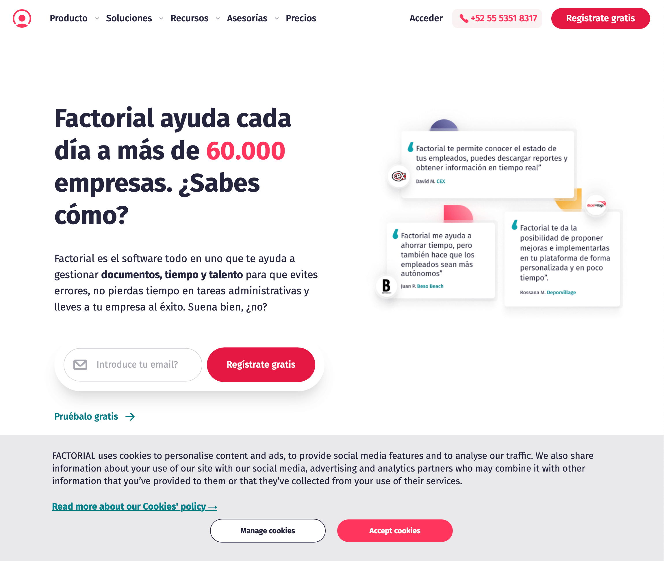 Ejemplo de backend y frontend en una paǵina web real: Factorial