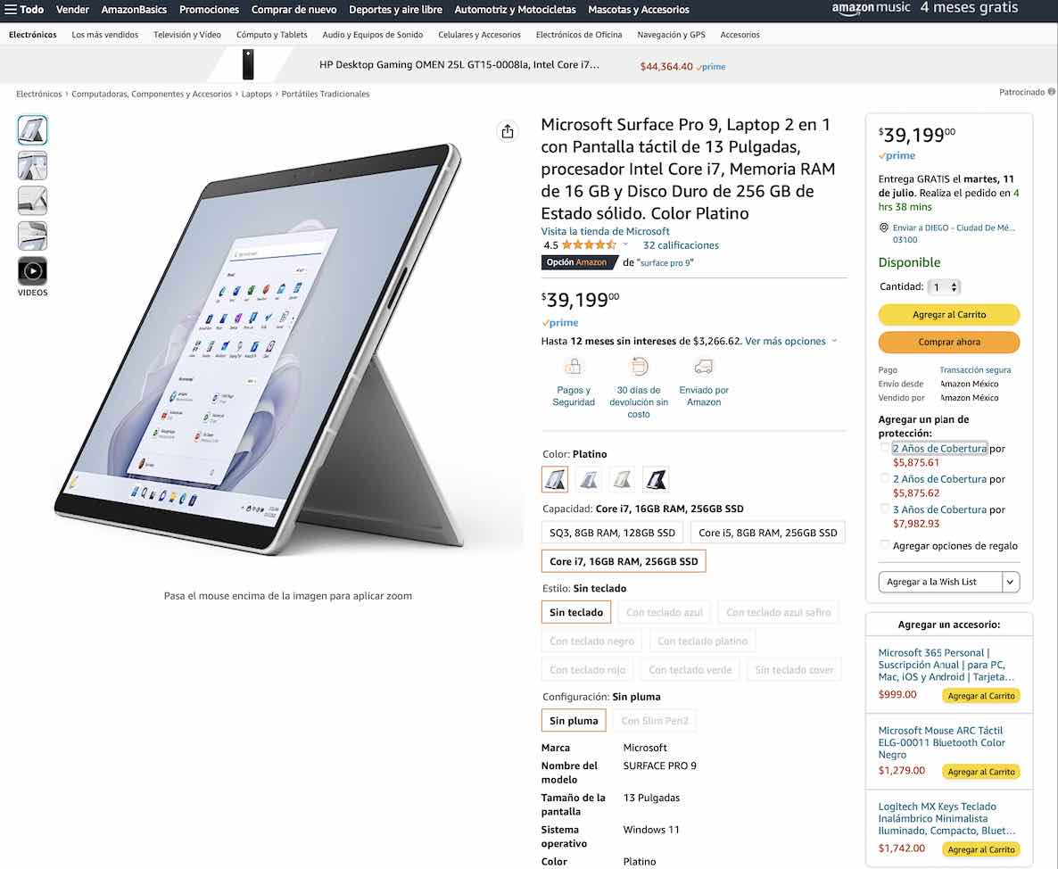 Venta cruzada ejemplo de Amazon