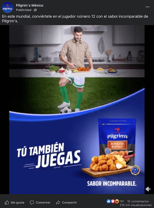 Ejemplo de video marketing en redes sociales: Pilgrim's en Facebook