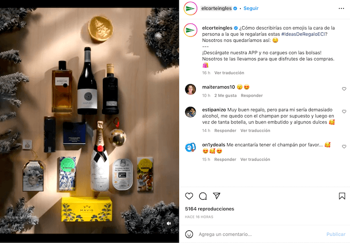 Ejemplo de video marketing en redes sociales: EL Corte Ingles en Instagram