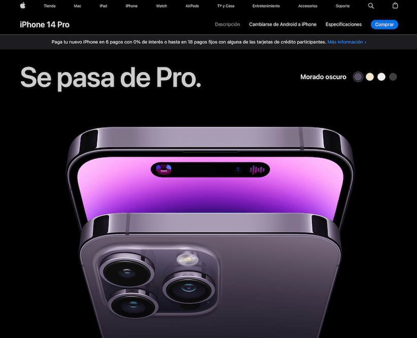 Ejemplo de uso de video dentro de sitio web: Apple
