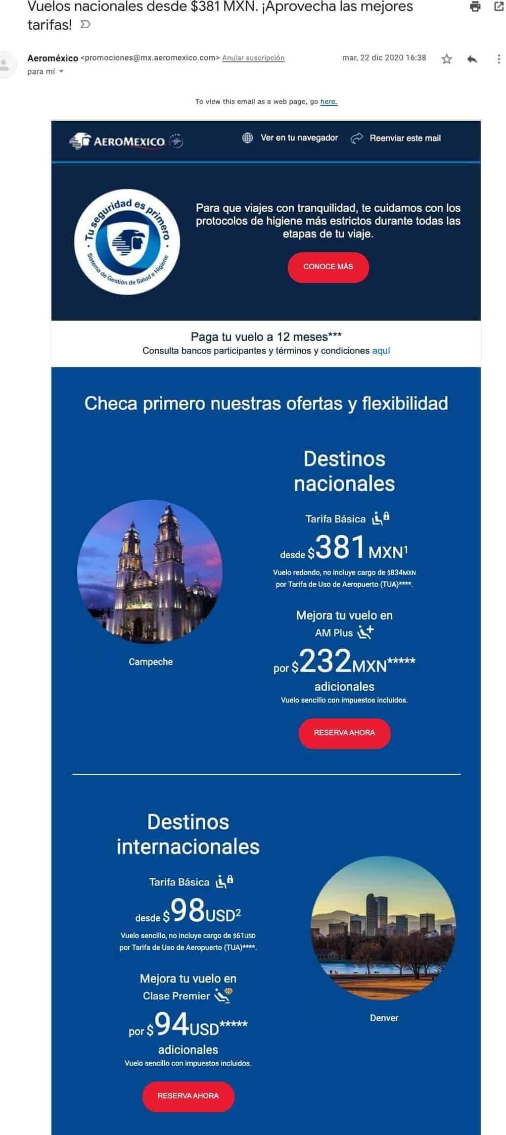 Ejemplos de correos electrónicos de empresas: Aeroméxico