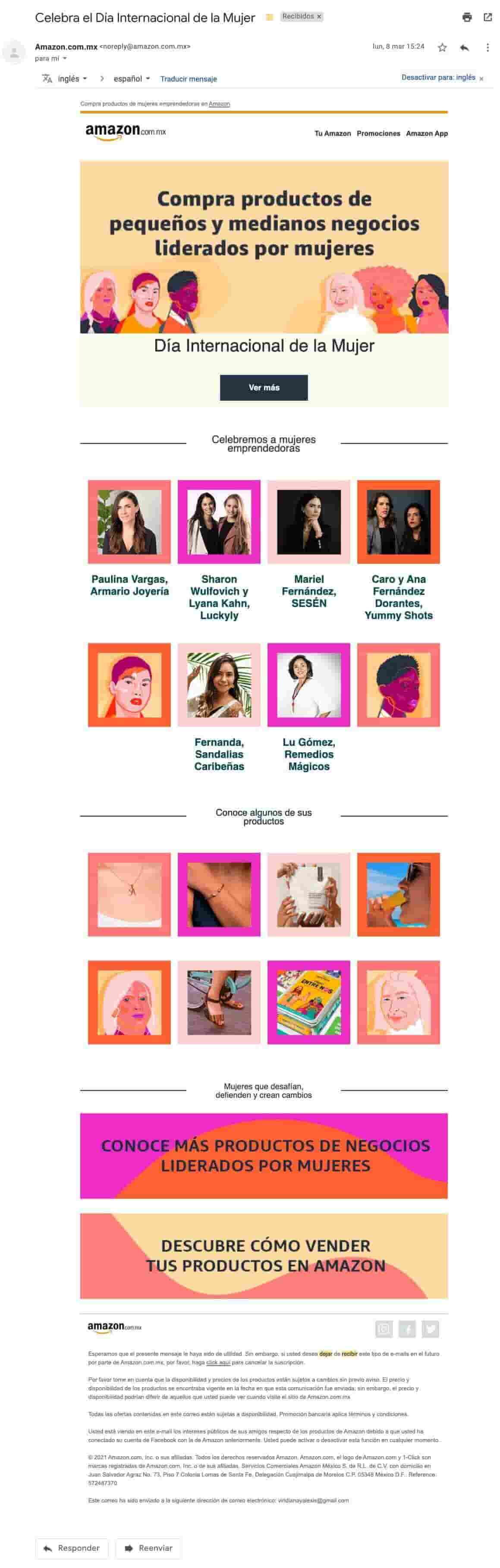 Ejemplos de correos electrónicos de empresas: Amazon