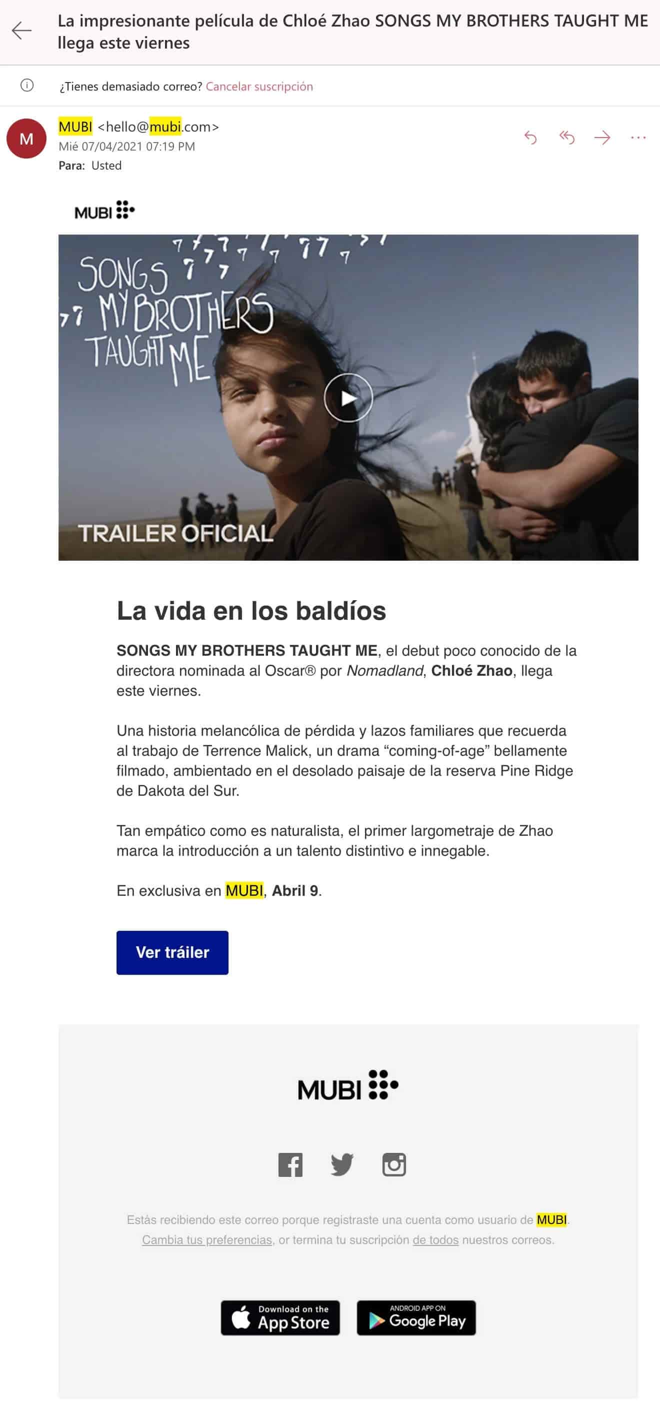 Campaña de mailing de MUBI