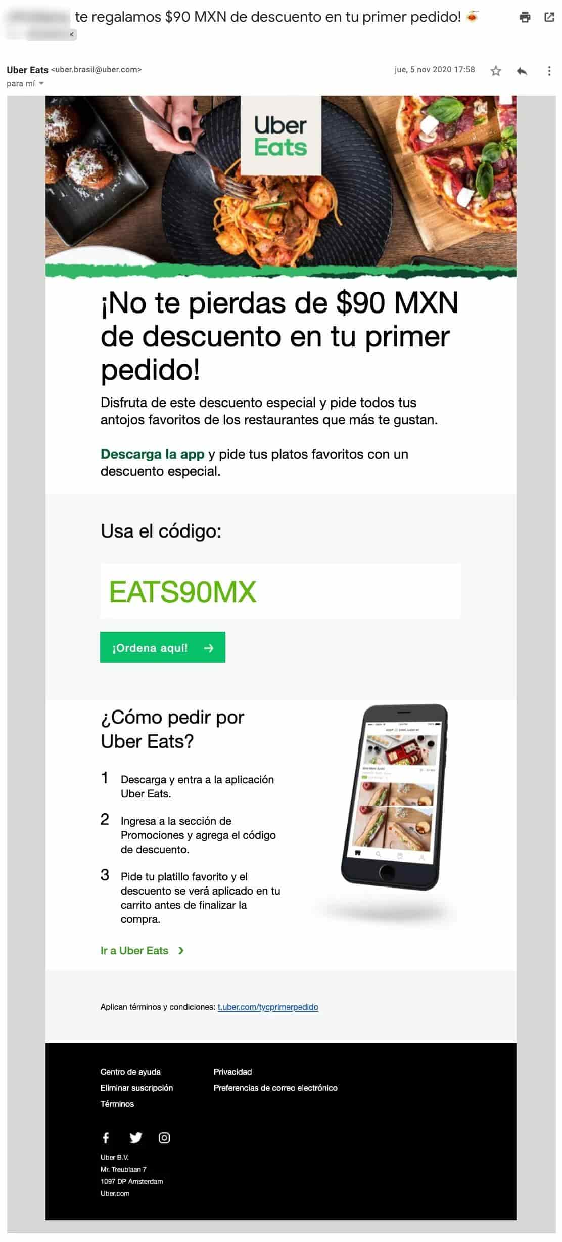 Campaña de mailing de Uber Eats