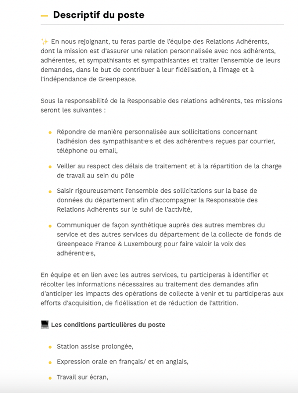 offre d'emploi de greenpeace