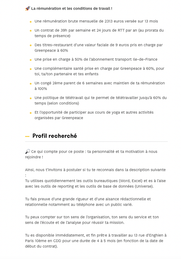 offre d'emploi de greenpeace