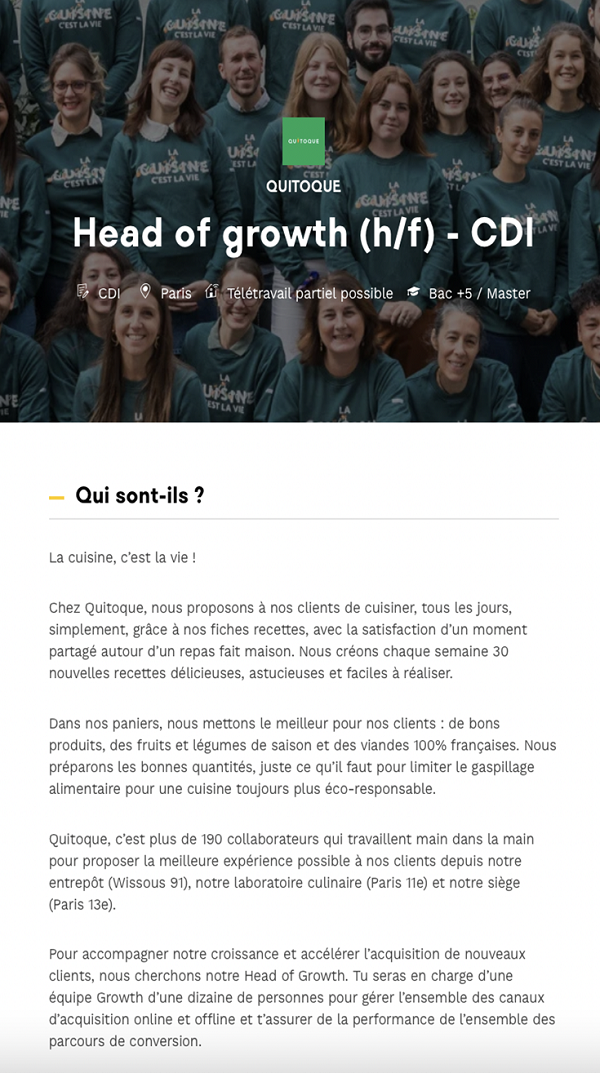 offre d'emploi de quitoque