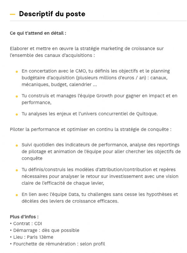 offre d'emploi de quitoque