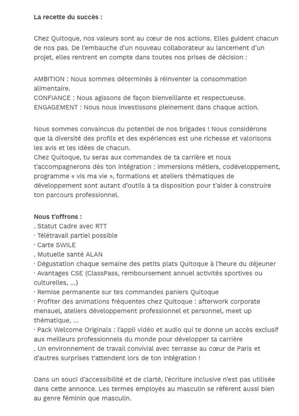 offre d'emploi de quitoque