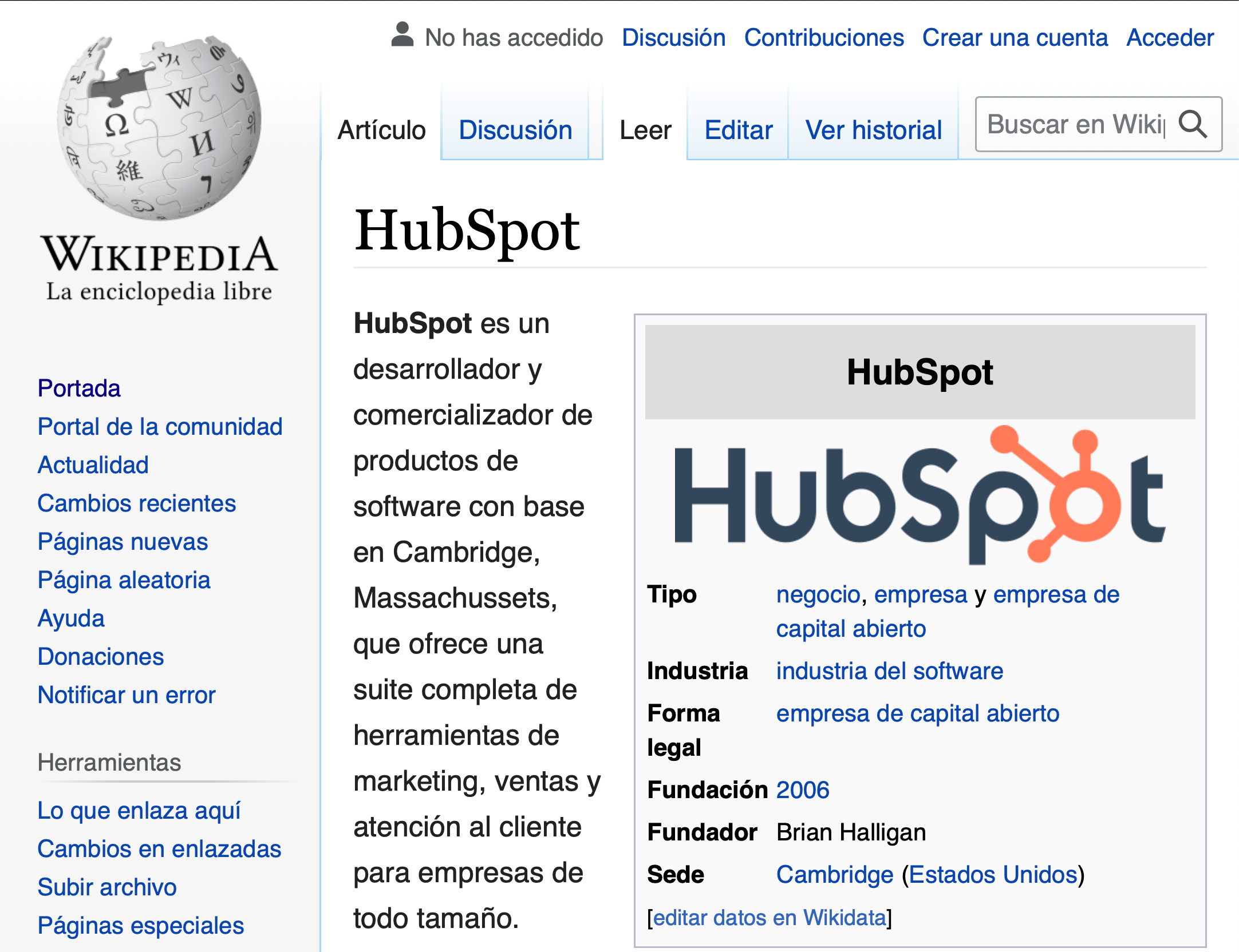 Ejemplo de página web estática: entrada de Wikipedia