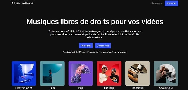 musiques libres de droits sur epidemic sound