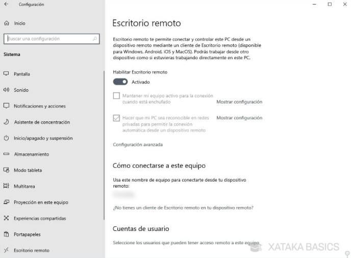 Herramientas de acceso remoto: Escritorio remoto de Windows