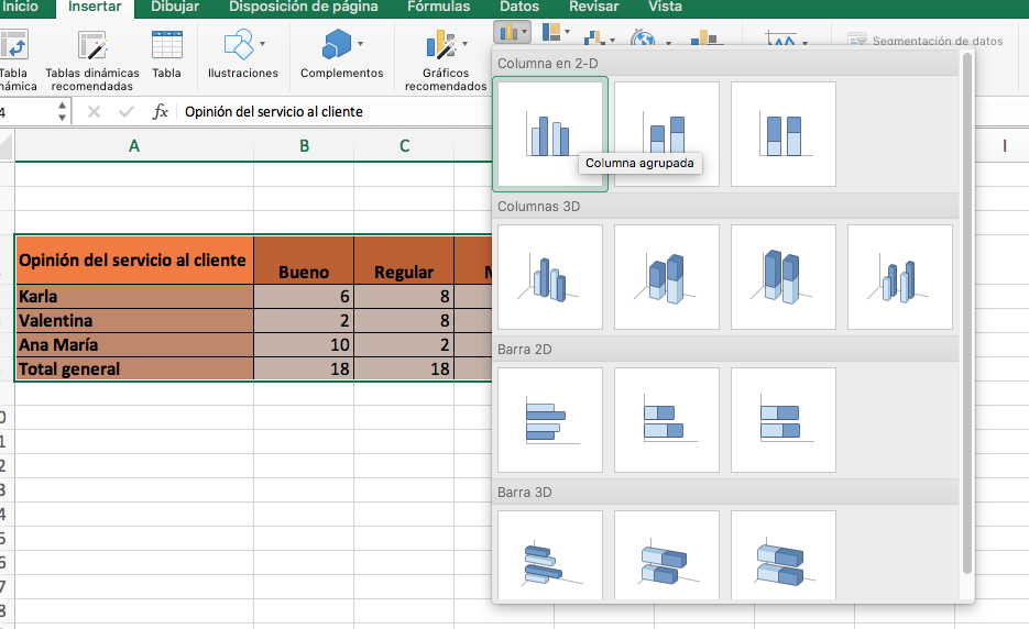 Cómo hacer gráficas de barras en Excel: selecciona los datos