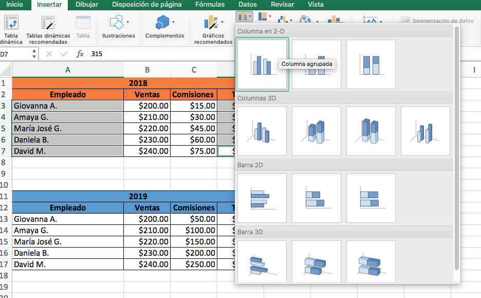 Cómo hacer una gráfica comparativa en Excel: selecciona los datos