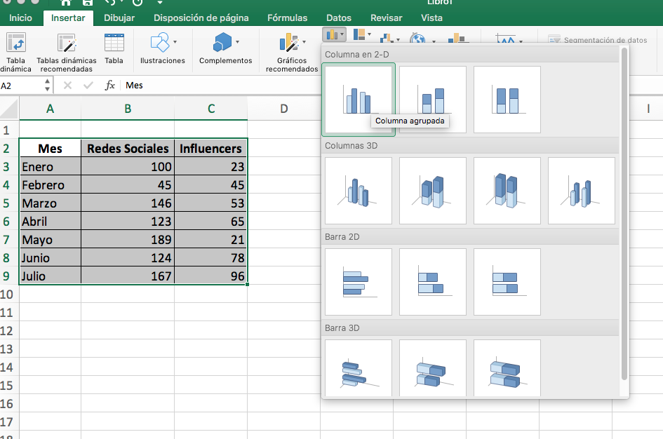 Cómo hacer una gráfica con variables: selecciona los datos