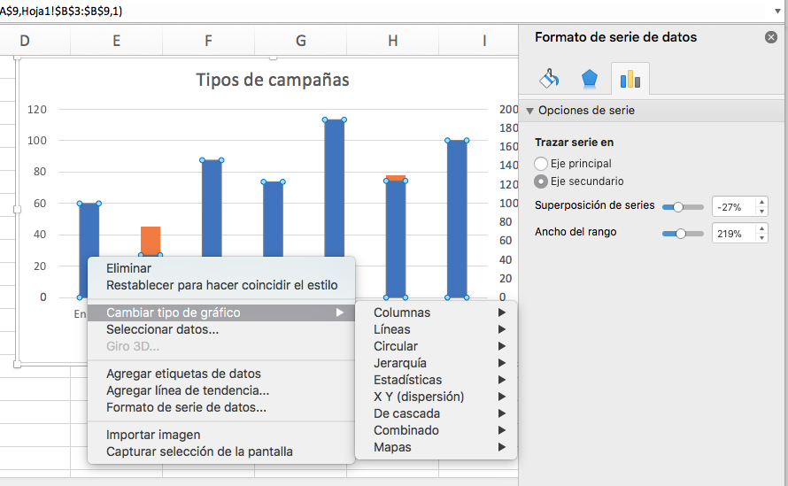 Cómo hacer una gráfica con variables: cambia el tipo de gráfico