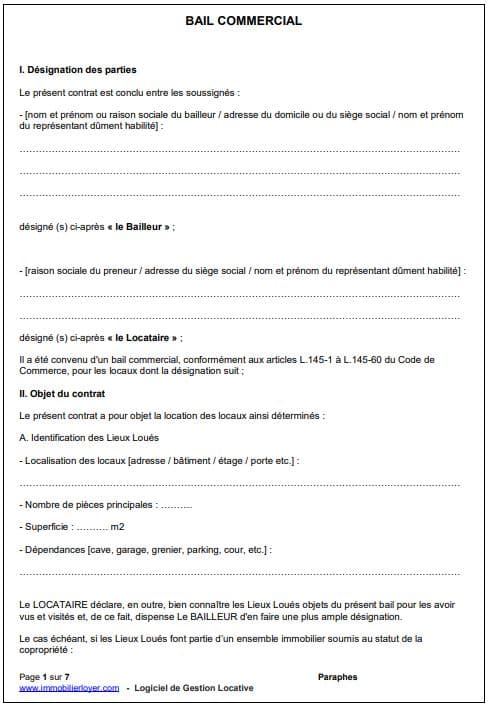 exemple contrat de bail commercial