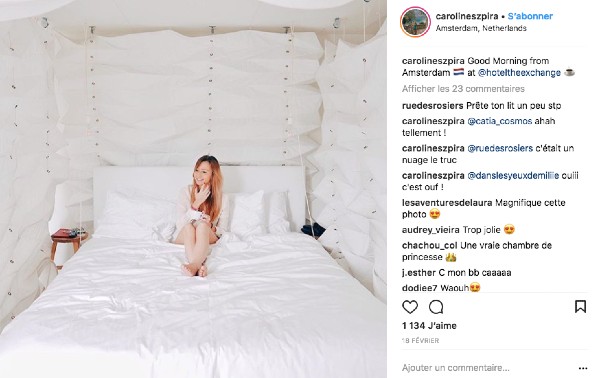 exemple post influenceuse pour l'hôtel the exchange