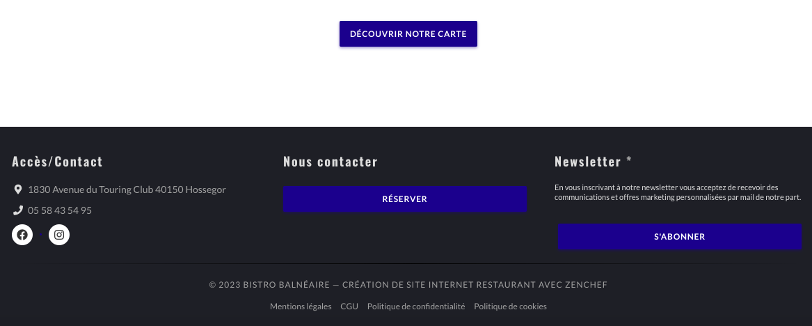 exemple de footer pour le site d'un restaurant