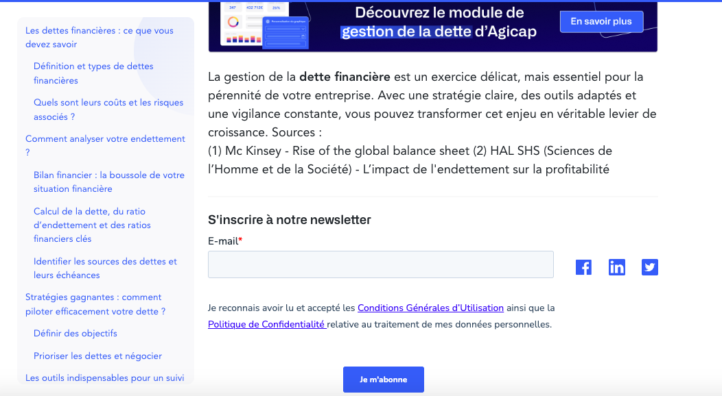 formulaire d'inscription à la newsletter agicap dans le blog