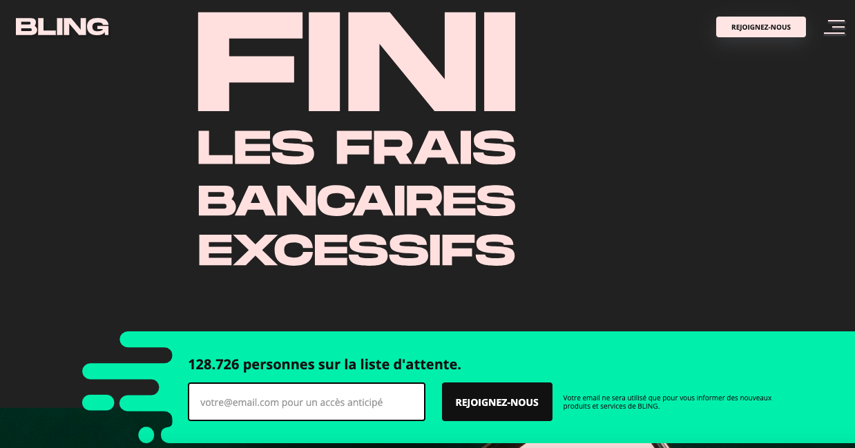 formulaire d'inscription à la nexsletter de la start-up bling en page d'accueil